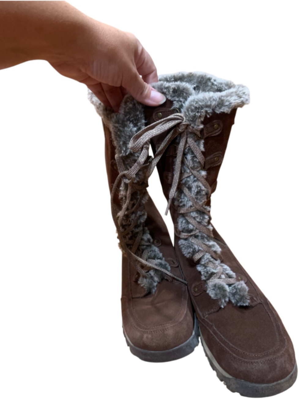 Women's Skechers mid calf Winter Boots Brown Grey Size 8